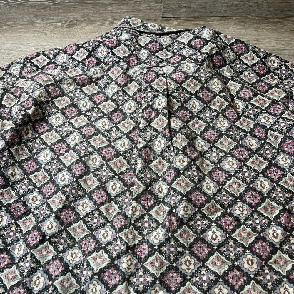 Tori Richard Button Down Shirt Mens L Black Mauve Geometric Diamond Tile Print